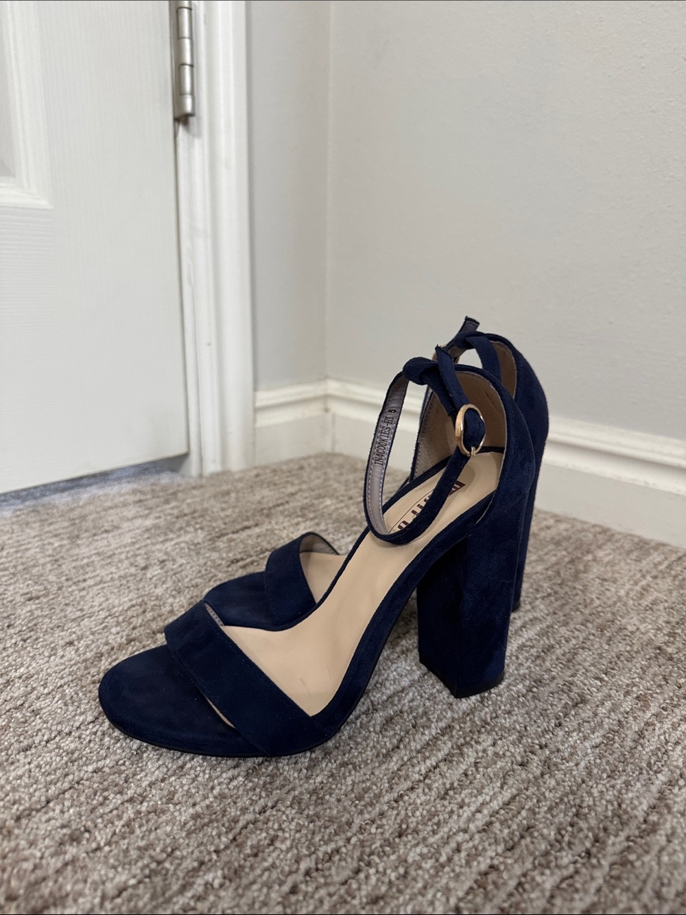 Women’s Navy Suede Block Heel Sandals with Ankle Strap